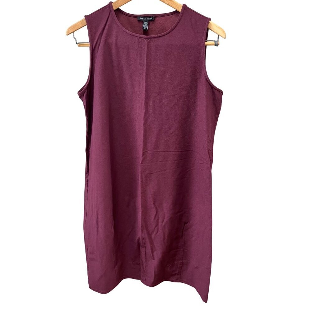 Eileen Fisher Viscose Blend Crew Neck Sleeveless Burgundy Purple Dress-‎ M
